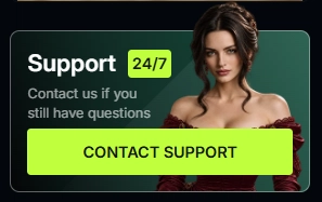 24/7 support section at SherLuck Casino with a contact support button
